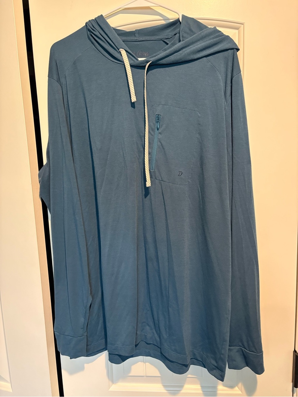 Men's Long Sleeve Hooded Tee in Slate Blue - Lightweight Casual